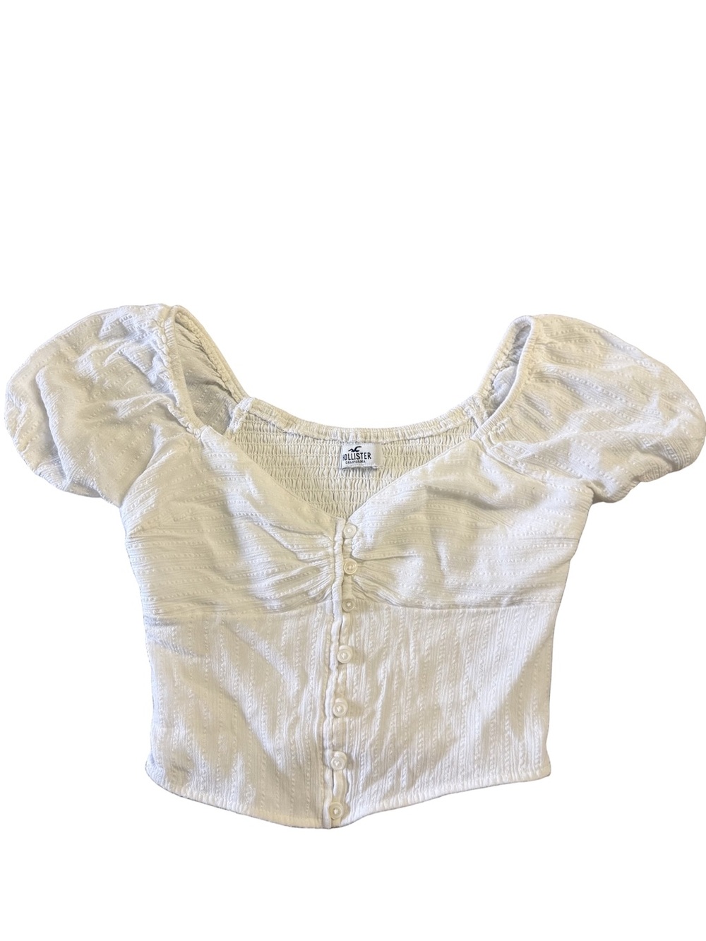 Hollister White Button-Front Crop Smocked Blouse